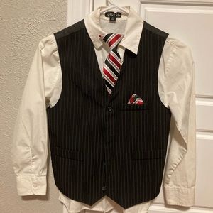 Pin striped boys suit, wore once, comes with everything seen